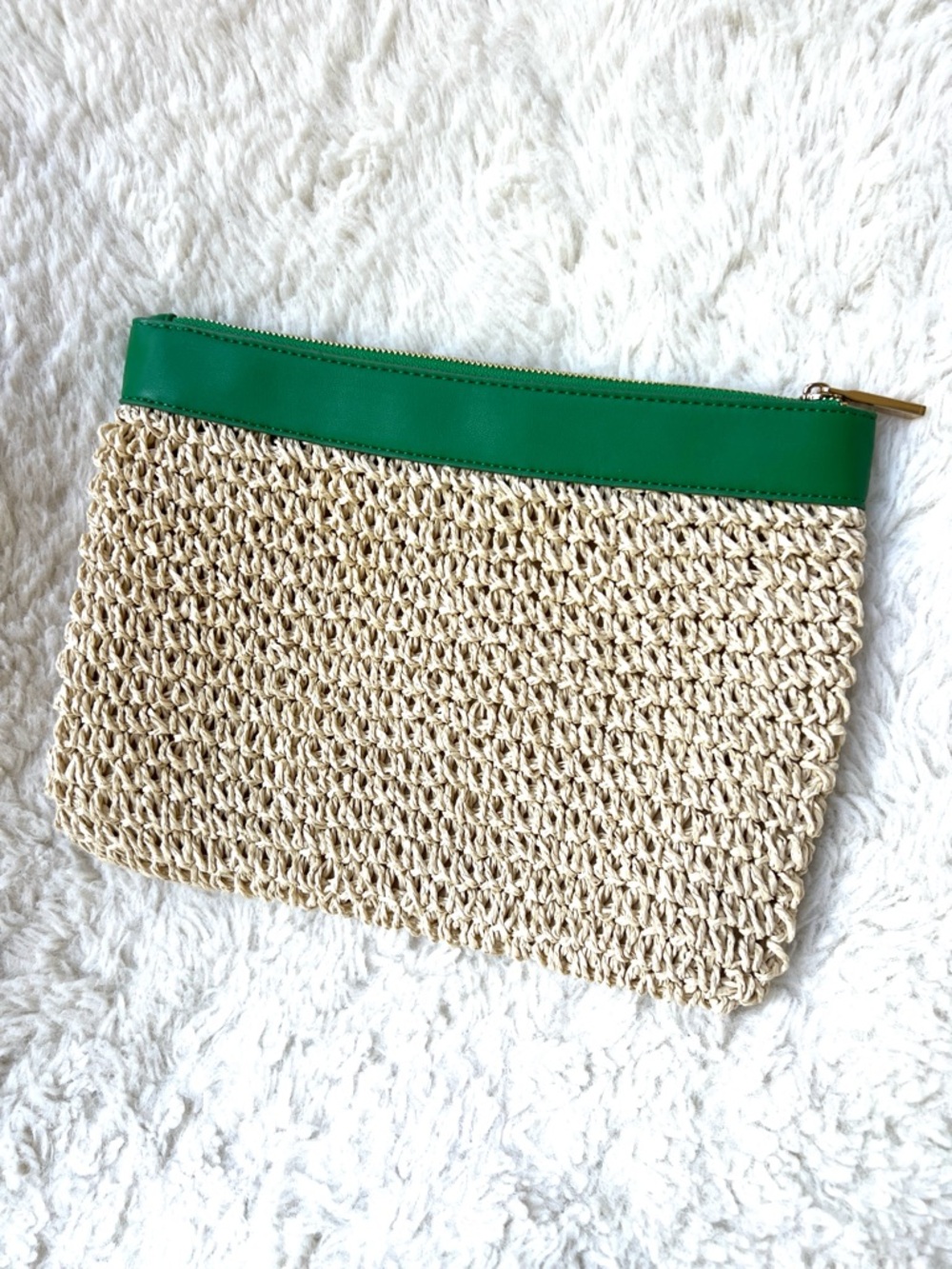LOFT Woven Clutch Purse Kelly Emerald Green Accents Kentucky Derby
